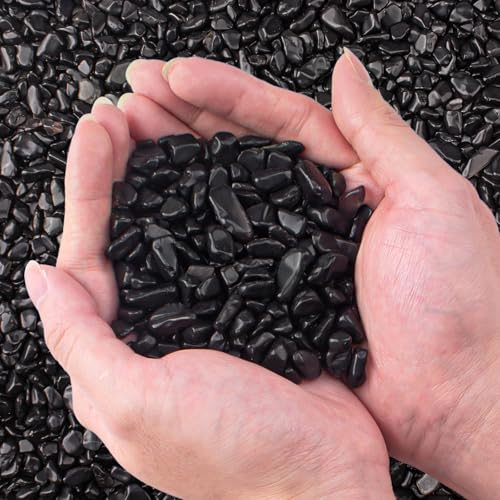 0.3Lb/100g Colorful Agate Aquarium Fish Tank Gravel Rocks, Crushed Stone Crystal Chips Bulk Natural Gemstones Pebbles Irregular for Aquarium, Vase Fillers, Succulent Plants Decor (Black) - color: black