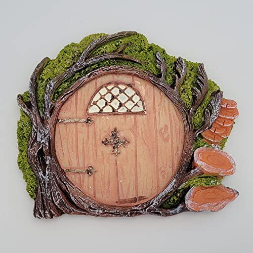 Fairy Garden Door, Resin Miniature 4-inch Round Faux Door for Trees, Gardens, and Terrariums with Moss and Mushroom Accents