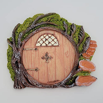 Fairy Garden Door, Resin Miniature 4-inch Round Faux Door for Trees, Gardens, and Terrariums with Moss and Mushroom Accents