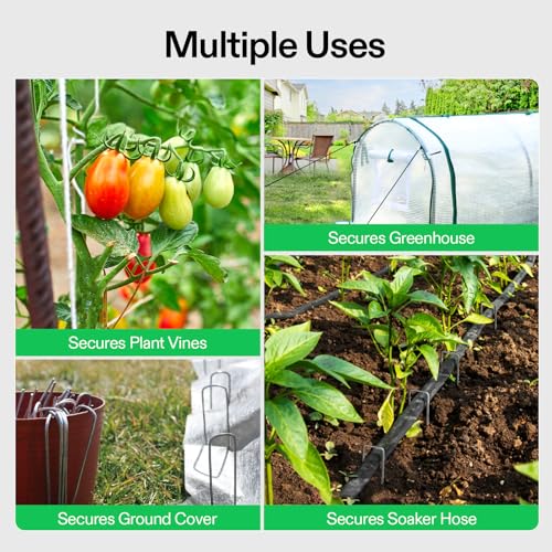 VIVOSUN 6 Inch 50-Pack Garden Stakes, Galvanized Steel Landscape Stapes 11 Gauge U-Shaped Pins for Weed Barrier Fabric, Ground Cover, Soaker Hose, Irrigation Tubing, Holding Fence - size: 50 PCS