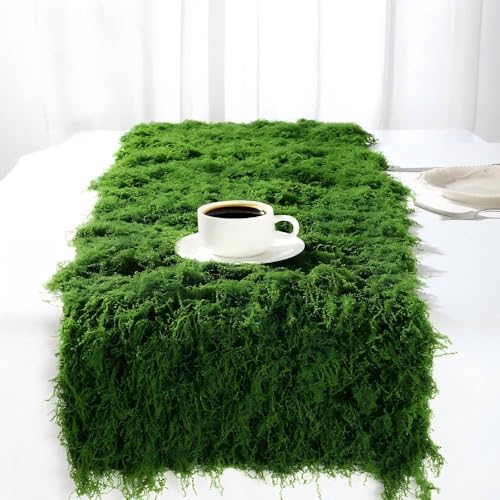 Fake Moss Table Runner for Crafts, Natural Decorative for Plants Indoor with Base Fabric, Moss Blanket, Moss Carpet, Moss Mat 19.68×78.74 inch Artificial Moss Mat for Wedding, Floral DIY