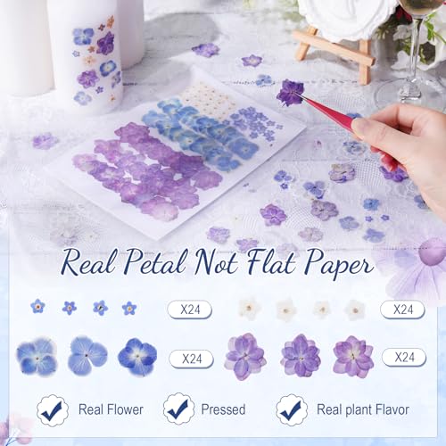 96 Pcs Pressed Edible Flowers, Blue, Flower Style | Natural Dried Flowers for Cake Topper Cupcake, Cocktails Garnish, Resin Jewelry DIY, Soap, Candle Making Art Crafts - color: Blue, style: Flower Style
