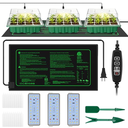 2026 Seed Starter Trays with Grow Lights and Heat Mat, 36 Extra Large Cells Plant Starting Kit, 4 Timing Set ,Humidity Domes Heightened Lids for Greenhouse Germination Seeds Growing Starting (3PACK) - color: Big Size-3 Pack