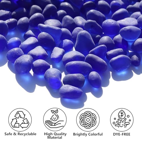 QYGL Sea Glass Stones - 0.55LB Cobalt Blue Frosted Glass Pebbles Gemstones - color: Cobalt Blue