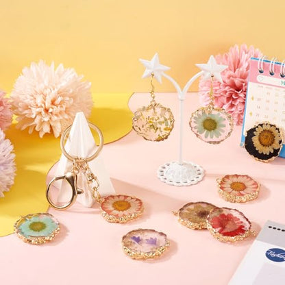 Natural Dried Pressed Flower Charms Geometric Shape Dried Flower Resin Charms Epoxy Resin Floral Pendants for DIY Crafts Necklace Earring Keychain Jewelry Making - color: Mixed Color-Flat Round Flower