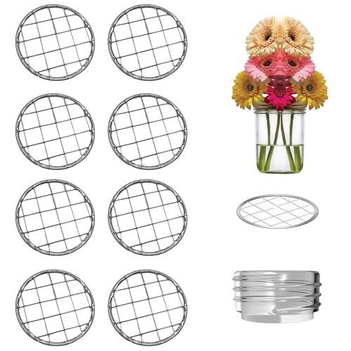 8PCS 2.7” Mason Jar Flower Frog Lids, 70mm Metal Grid Lid Insert Organizer for Regular Mouth Canning Jars, Square Hole Floral Arrangement Holder for Fresh Flower Display - size: 8PCS