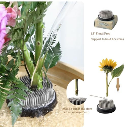 Ikebana Kit, Bowl, with 1.8in Floral Frog | Japanese Flower Vase, Ikebana Vase, Flower Frog Kit, for Hydroponic, Water Lotus Bowl, Japanese Floral Arrangement - color: Crackle Celadon