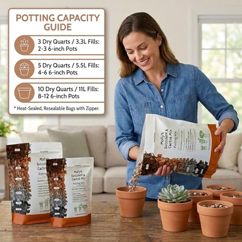 Molly's Succulent Potting Mix, Cactus and Bonsai Gritty Blend, 3 Dry Quarts - size: 3 Dry Quarts, style: Succulents & Cacti
