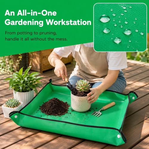 2 Pack-Repotting Mat for Indoor Plant Transplanting and Mess Control Thickened Waterproof Potting Tray Foldable Potting Mat Portable Gardening Mat Garden Gifts(26.8"x 26.8") Green - size: 2 Pack - 26.8 x 26.8 Inch, Green