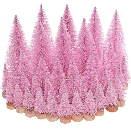 Yookat 40Pcs Artificial Mini Pine Trees Sisal Trees Bottle Brush Trees - color: Pink