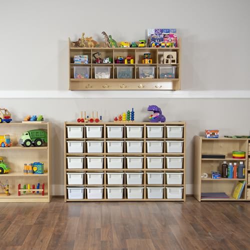 Wood Designs Cubby Storage Bin, Heavy Duty Plastic Containers for Kids White Cubby Tray Set of 20 - color: White