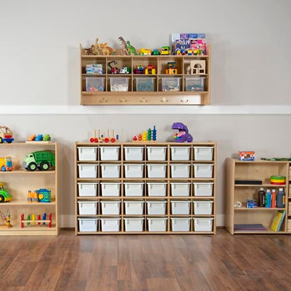 Wood Designs Cubby Storage Bin, Heavy Duty Plastic Containers for Kids White Cubby Tray Set of 20 - color: White