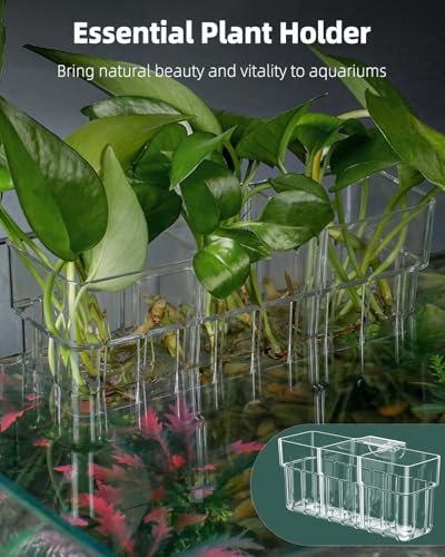 Pawfly Clear Acrylic Aquarium Plant Holder for Fish Tanks, 3 Slots Top Hanging Fish Tank Planting Holder with Hook, Adjustable Aquarium Planter Cup, Plant Pot for Water Feature Decoration - size: 1 Pcs