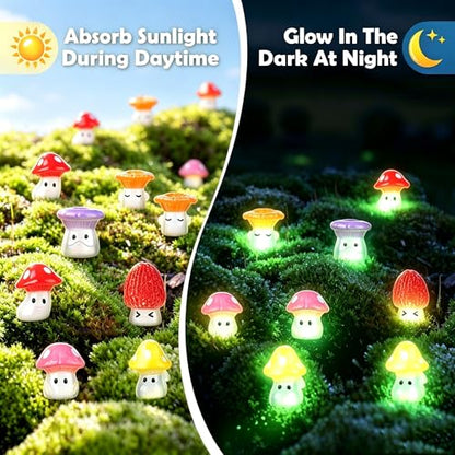 60pcs Luminous Mini Mushrooms Cute Resin Mushrooms Miniature Little Small Mushroom Figures Bulk for for Micro Fairy Garden Landscape Aquarium Accessories Dollhouse Hide Crafts Decor - style: 60pcs Cute Mushrooms