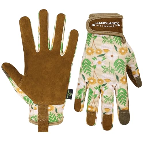 HANDLANDY Gardening Gloves for Women, Leather Garden Glove, Gardener Gift - color: Caramel, size: Small (Pack of 1)
