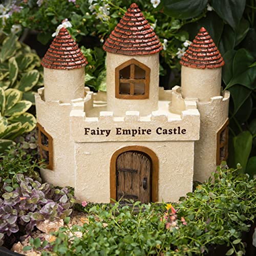 PRETMANNS Fairy Garden Castle House for Outside - Large, Door Opens | Hand-painted resin castle; door opens; water-resistant; large, stands 9 inches; sturdy outdoor and indoor decor