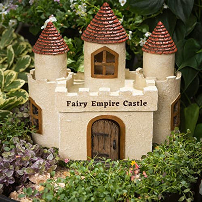 PRETMANNS Fairy Garden Castle House for Outside - Large, Door Opens | Hand-painted resin castle; door opens; water-resistant; large, stands 9 inches; sturdy outdoor and indoor decor