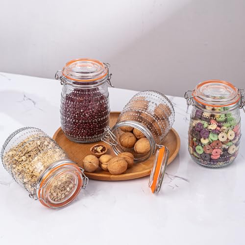 WACOI 32 Oz Glass Mason Jars with Airtight Lids 6 Pack, Wide Mouth Canning Jars with Clip Top Lids for Kitchen Storage Pickling Salad Jams Coffee Beans