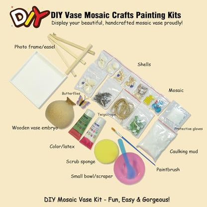 VTZH DIY Vase Mosaic Tiles for Crafts Painting Kits, DIY Arts and Craft Kits with Petal Glue Accessories Crafts for Adults, Mosaic Crafts Handmade Decorative Painting, Room Decoration, Gifts - style: Green -Beach Impressions