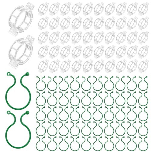 200 Pcs Plant Support Clips, 2 Types in 1 Pack, Plastic Garden Clips for Tomato, Grape, Cucumber, Vine Plants, Reusable Plant Clips for Climbing Plants (Green White)