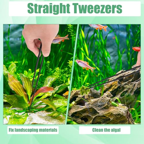 Aquarium Aquascape Tools Kit, 4 in 1 Anti-Rust Aquatic Plant Aquascaping Tool Stainless Steel Black Tweezers Scissors Spatula for Aquarium Tank Clean Fish Tank Aquascape Tools Sets (Black) - color: Black