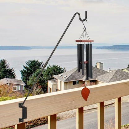 AILIN YELOKIE 32" 360° Swivel Deck Hook - Heavy Duty Solid Steel Plant Hanger, 12-Directional Adjustable Wall Bracket for Bird Feeders/Pole, Outdoor Plants & Wind Chimes, Black (2-Pack) - size: 32in-1