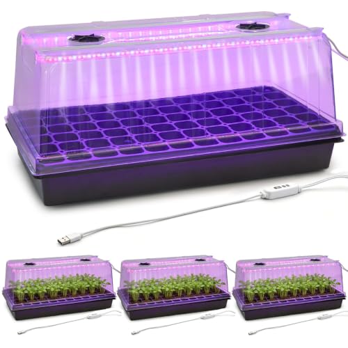 4-Pack 1020 Trays with Grow Light & 72 Cell Plug & 6.3" Tall Humidity Domes - size: 4p 1020Trays+6.3''Domes+72 Plugs+Lights