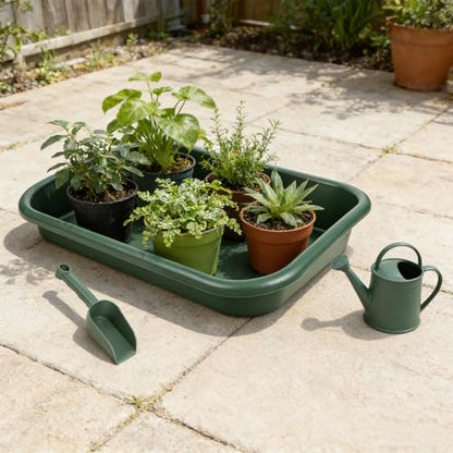 Rainmae 2 Set Garden Tidy Trays with Shovels, Large Potting Tray for Seeding, Mixing Soil and Repotting, One-Piece Gardening Tray for Succulents, Cactus and Indoor Plants, 23 x 13.6 x 4.5 Inch, Green