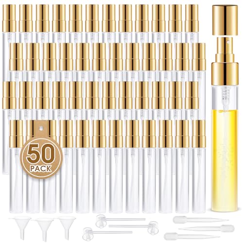 BESNEL Mini Glass Spray Bottle 50pcs 5ml Clear Perfume Spray Bottle Empty | Fine Mist Refillable Mini Perfume Spray Bottle, Perfume Atomizer, Travel Spray Bottle, Small Empty Sample Containers Portable - style: Spray Bottle5ml-50P