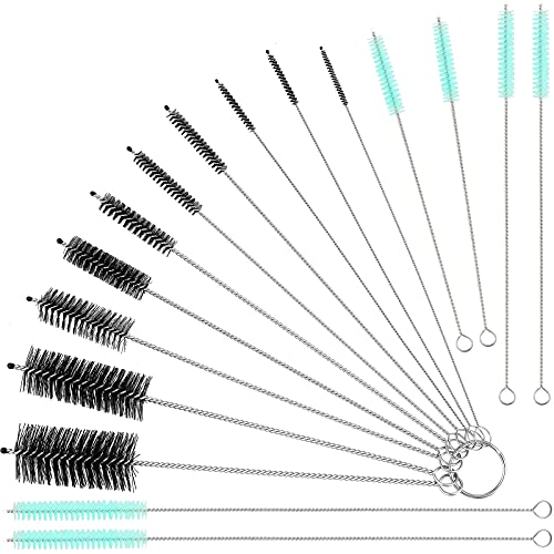 Reusable Straw Cleaning Brushes Bottle Test Tube Long Straw Cleaning Brush Nylon Washing Tool Reusable Bottle Brush in Different Size (Sky Blue-Black,16 Pieces) - color: Sky Blue and Black