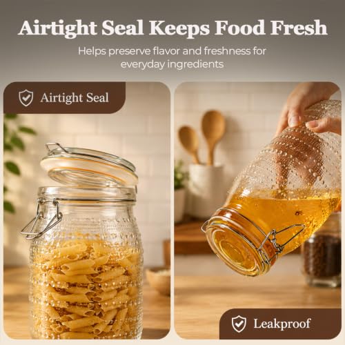 ComSaf Tall Glass Pantry Jars with Airtight Lids 71 oz 3 Pack Wide Mouth | Flour sugar cereal, Pasta pet food, Pantry organization, Cabinet organization, Countertop storage, Sourdough pickling - size: 71 fl oz/3pcs