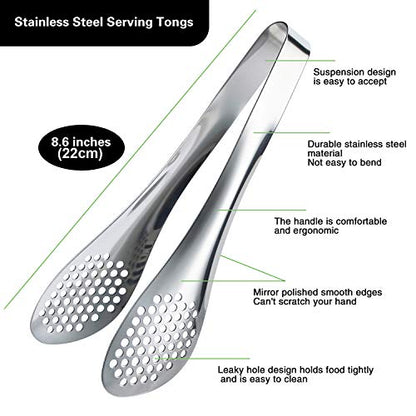 MSY BIGSUNNY 9 inch Buffet Tongs, Set of 2 Stainless Steel Food Serving Tongs - color: silver - 9" Serving Tongs
