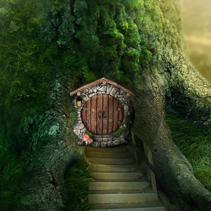 Fairy Garden Doors and Windows for Trees Miniature Fairy Gnome,Sculptures and Statues Wall and Trees Outdoor Wooden Doors and Windows in The Yard Garden Sculptures and Statues