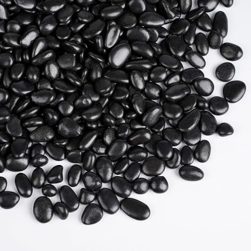 5 lbs Black Pebbles for Indoor Plants, 3/8" Small Rocks for Plants Indoor, Succulent, Bamboo, Vase, Decorative Black River Rocks Pea Gravel, Highly Polished - color: Black 3/8 Inch