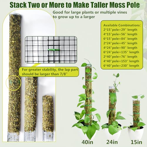 4 Pack Metal Moss Pole, 40" Large Moss Poles for Plants Monstera, Stackable Sphagnum Moss Pole for Plants Work with Sphagnum Moss(4 Pack 40") - color: 4 Pack 40"