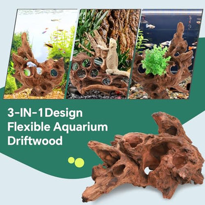 Driftwood for Aquarium Natural Aquarium Wood for Aquascaping Fish Tank Decorations Reptile Tank Decor (Porous Natural Driftwood 11-15“)