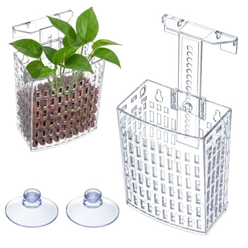 WLLHYF Clear Aquarium Plant Holder, Adjustable Height with Extendable Hook Top Hanging Fish Tank Plant Holders Accessories Decorations for Fish Tank Aquaponic Plants