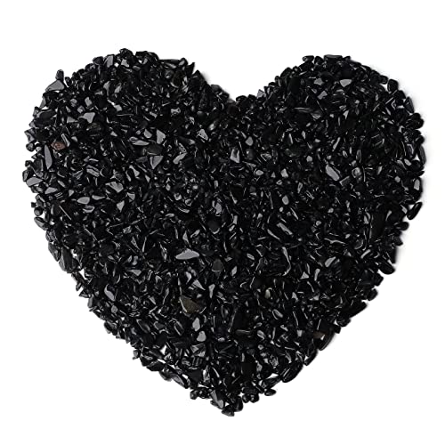 LAIDANLA Obsidian Crushed Stone Crystal Chips Bulk Natural Gemstones Healing Reiki Crystals Mini Quartz Vase Filler Aquarium Gravel 0.55lb - color: Black- Obsidian, size: 0.55 Pound-（0.28"-0.35"）