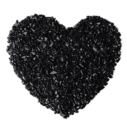 LAIDANLA Obsidian Crushed Stone Crystal Chips Bulk Natural Gemstones Healing Reiki Crystals Mini Quartz Vase Filler Aquarium Gravel 0.55lb - color: Black- Obsidian, size: 0.55 Pound-（0.28"-0.35"）