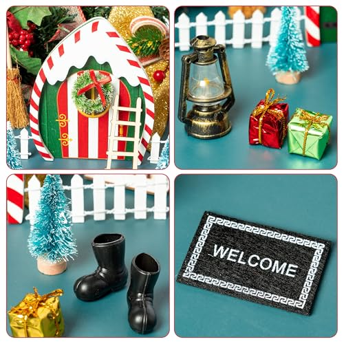 Haooryx Christmas Elf Garden Miniatures - 16Pcs Christmas Wooden Miniature Magic Fairy Doors Decoration Kit Elf Magic Door Wall Fairies Xmas Winter Xmas New Year Decor(Dripping Snow Doorframe)