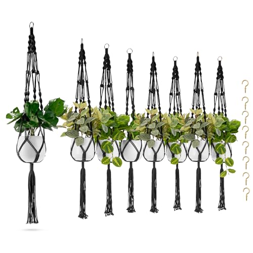 Sorbus Macrame Plant Hanger (8 Pack) Indoor Outdoor Hanging Plant Pots Cotton Rope, Elegant for Home, Patio, Garden (Black) - color: Black, size: 8 Pack