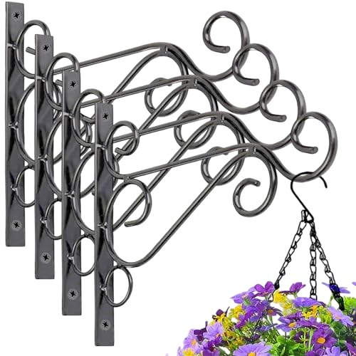 Outdoor Hanging Bracket, 10-inch Rust-Proof Metal Plant Bracket, Wall Mount Plant Hangers Outdoor Indoor Hanging Plant Hooks for Hanging Baskets Plant Lantern Bird Feeder 4 Pack - size: 10-Inch 4 Count