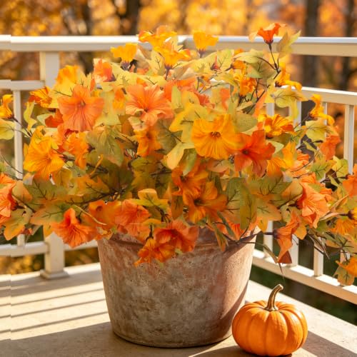 Artificial Outdoor UV Resistant Faux Petunias, No Fade Fake Fall Flowers - color: Fall(yellow, Orange)