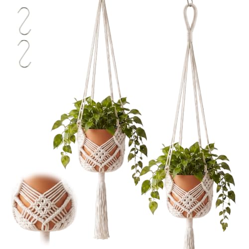 Shappy 2 Pack Boho Macrame Plant Hanger for Indoor | Large Hanging Planter Plant Holder Pot Hanger Hanging Basket Wall Planters, Plants Lover Gift for Indoor Garden - color: White, size: Style B