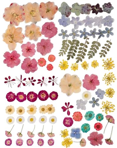 86pcs Pressed Flowers for Resin, Dried Flowers and Dry Leaves for Scrapbooking DIY Art Crafts, Epoxy Resin Jewelry Molds, Candle, Soap Making, Nails Décor - color: 86pcs Colorful Pressed Flowers