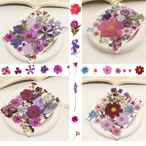 Dried Pressed Flowers Leaves Kit(120Pcs Purple) | Real Natural Flowers, Scrapbook Supplies, Candle & Soap Making, Jewelry Crafting, Phone Case Decor - color: 120pcs Purple