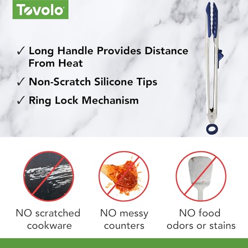 Tovolo Tip Top Tongs, Easy-Grip Kitchen Tongs for Cooking With Silicone Tips, Easy Locking Mechanism, Cooking Utensil With Resting Foot, Heat-Resistant & BPA-Free Silicone Tips, Deep Indigo - color: Deep Indigo