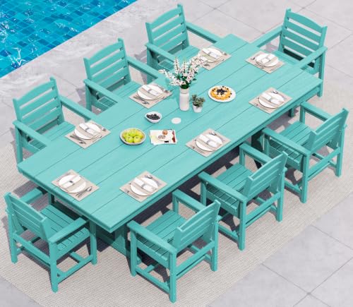 SERWALL 9Pcs 84" HDPE Outdoor Dining Set for 8 with Armchairs,Aruba - color: Aruba, size: 9-Piece (1 Table + 8 Armchairs)