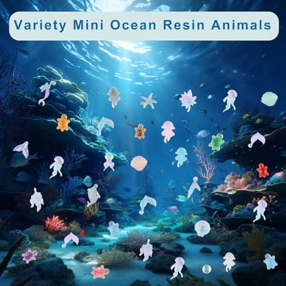 400pcs Mini Ocean Resin Animals, Luminous Tiny Sea Animal Variety Figurines to Hide Miniature Plastic, Marine Animals Miniatures for Aquarium Decor DIY Fairy Garden Fish Tank Micro Landscaping
