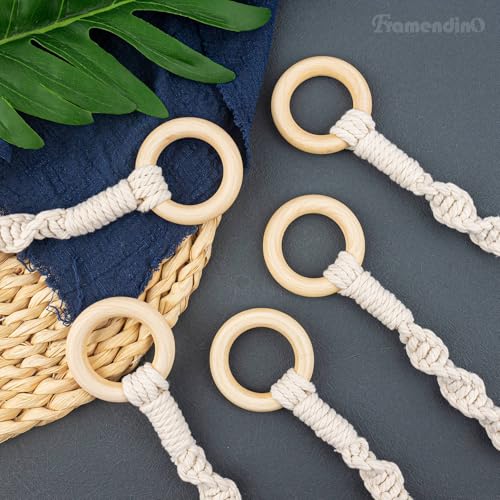 Framendino, 6 Pack Adjustable Macrame Plant Hanger Extenders Woven Hanging Basket Extension with Wooden Ring for Indoor Outdoor Pot Holder
